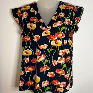 C&E Blouse Women's Size M Colorful Sleeveless Poppies Pullover Top